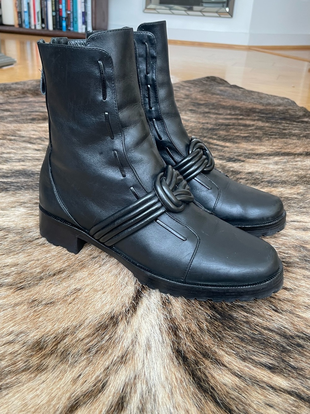 Alexandre Birman Black Signature Knot Combat Boots 39.5 / 8.5